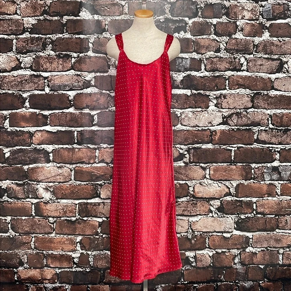 Enchanting Nightgown Women's L Large Red Polka Dots Long Sleepwear Chemise Slip - Picture 5 of 16
